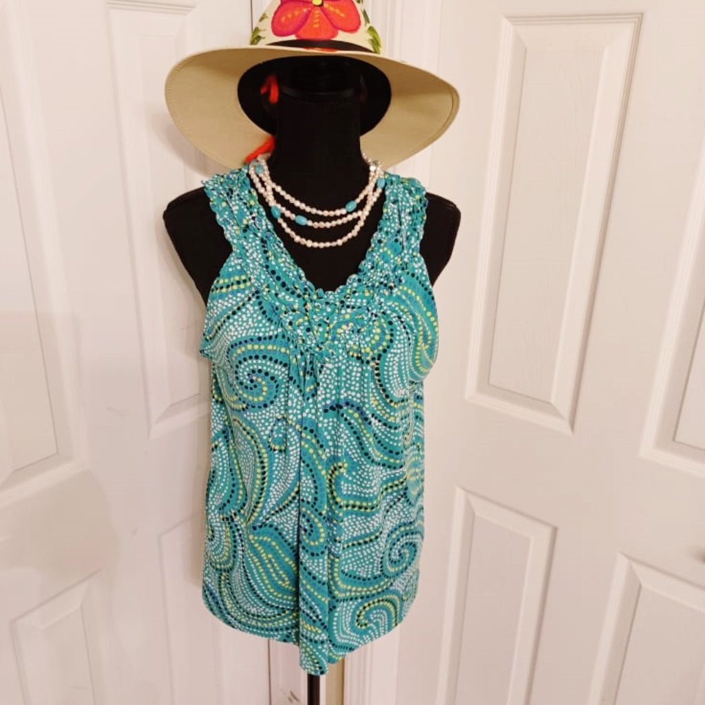 Nwt Rafaella Blouse Green Polka Dot Halter Tank Top Sz L Orig $79+Tax